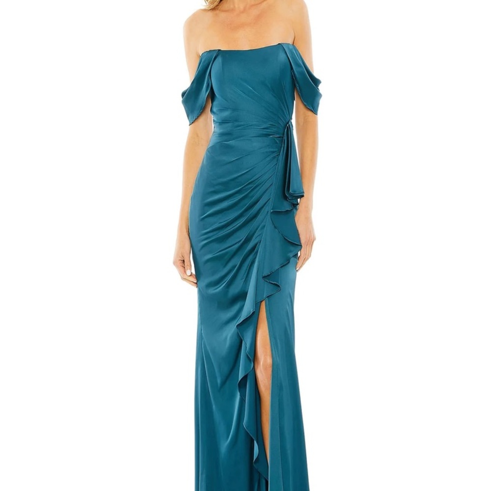 Elegant Strapless Teal Evening Dress